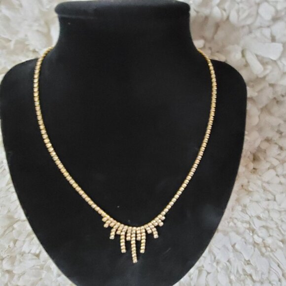 Monet Vintage Gold Studded Necklace signed  15‎ Inch Chain - Picture 1 of 5